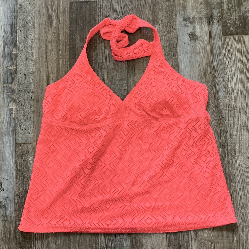 Catalina Coral Freeze Crochet Halter Tankini Swim Top - Size XL 16 - 18
